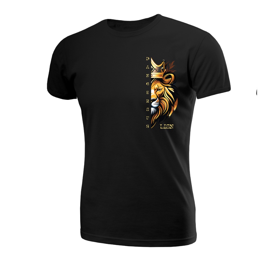 Majestic Black Lion T-Shirt for Men – Bold Golden Crowned Design, Premium Casual Wear